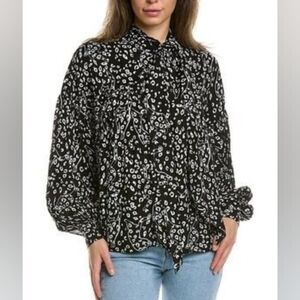 Ted Baker jacquard  Black Bow Neck Blouse